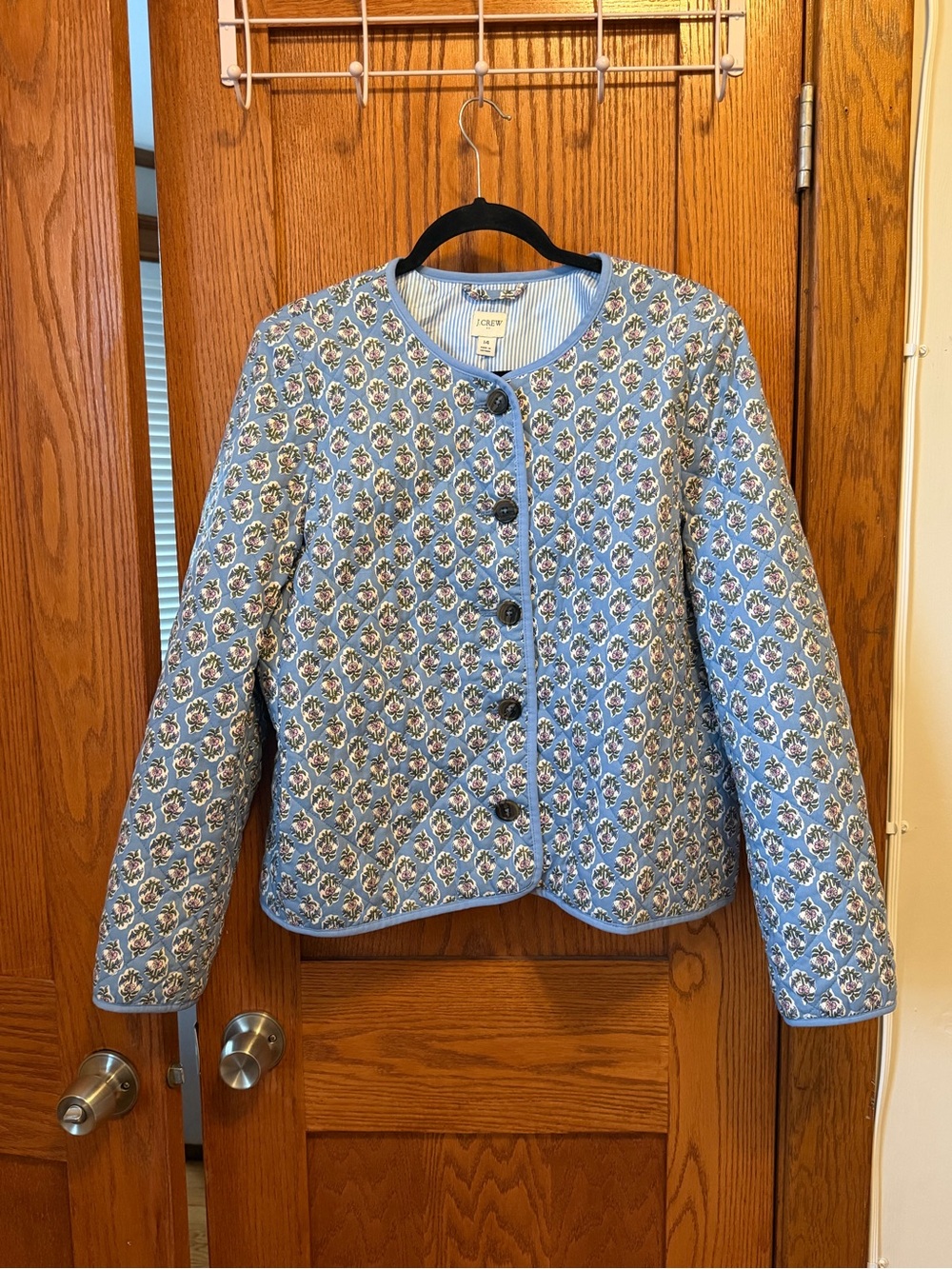 J. Crew Light Blue Quilted Floral-Print Boxy Jacket